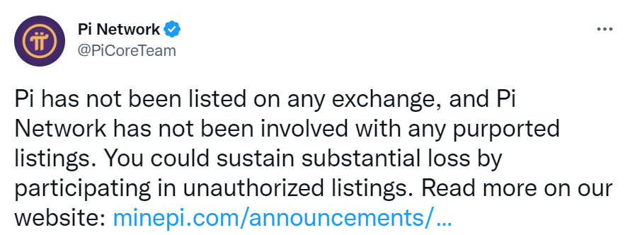 Pi Network重申:未授权在任何加 密交易所上线交易Pi代币